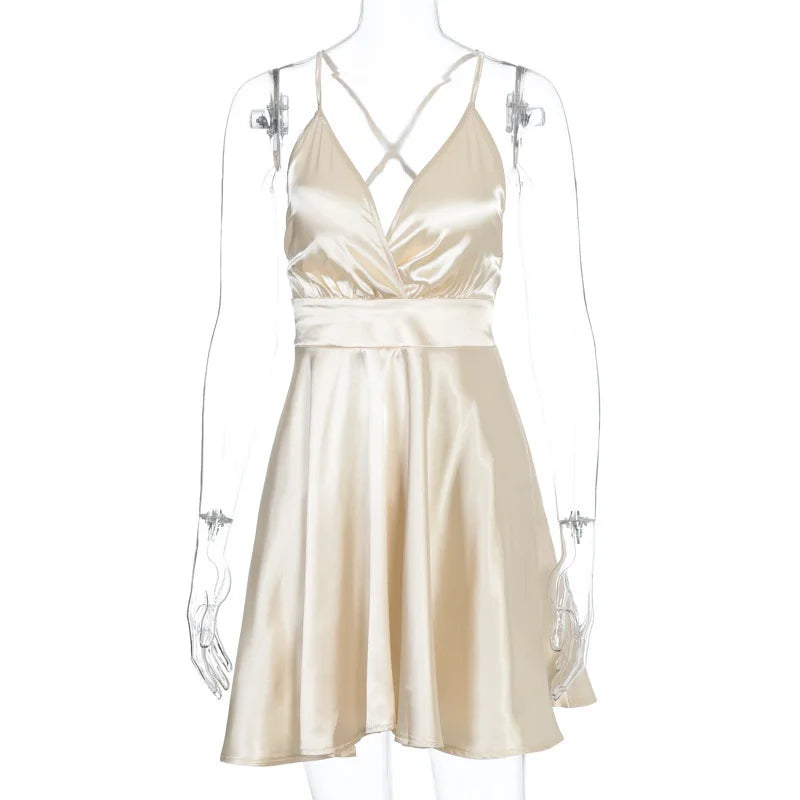 Women Sexy Summer Dress Hotsweet Party Spaghetti Strap Bow Big Swing Female Bckless Club Fashion Sleeveless New Mini Clothing