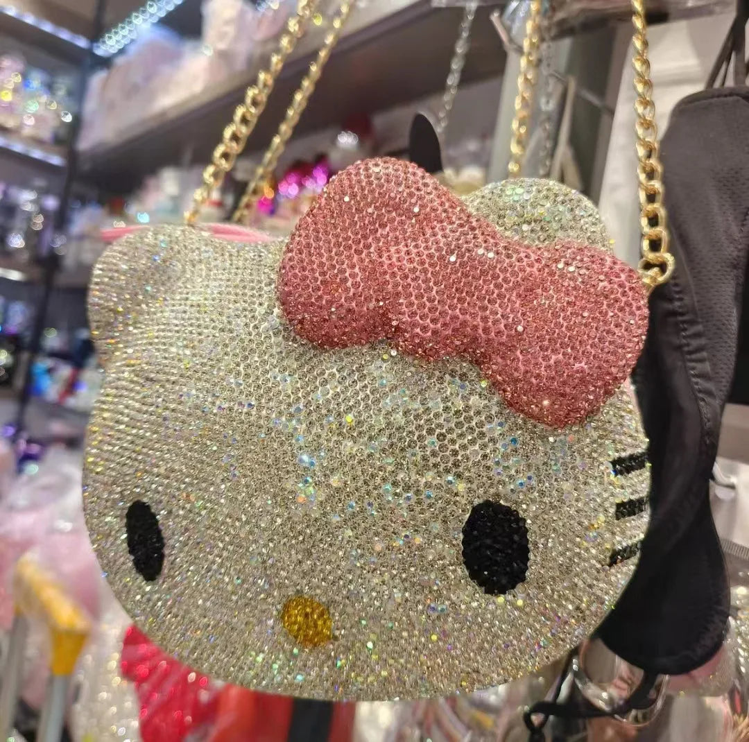Hello Kittys Girls Cosmetic Case New Girl Cartoon Diamond Bag Cute Fashion Handbag Anime Figure Kawaii Fashion Bags for Woman