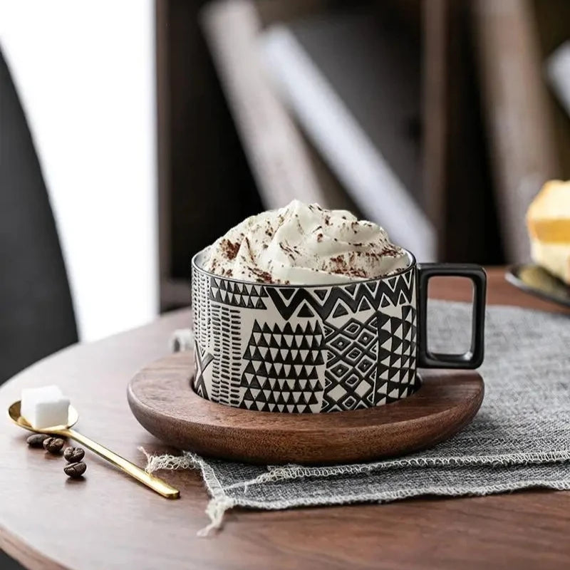American Style Coffee Cup and Plate Set Trendy Retro Ceramic Cup with Spoon Couple Style Water Cup Creative Gift