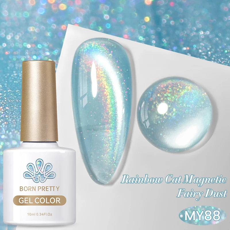 BORN PRETTY 10ml Rainbow Auroras Cat Magnetic Gel Nail Polish Holographics Nail Gel for Manicure Design Varnis Semi Permanent