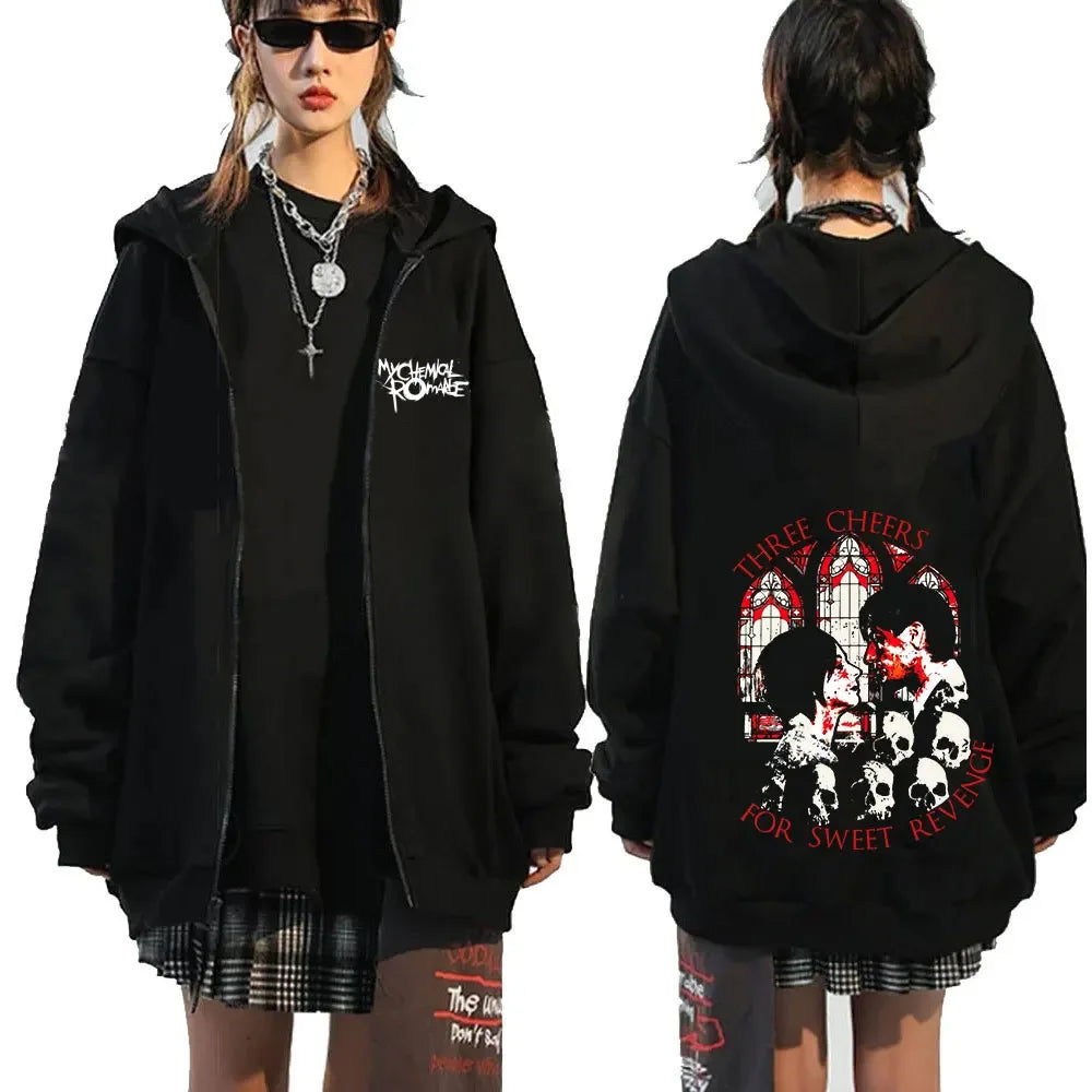 My Romantic Band (MCR) Reaper Zipper Hoodie Black Parade Punk Emotion Rock Zipper Hoodie Men's Fashion Retro Hip Hop Hoodie
