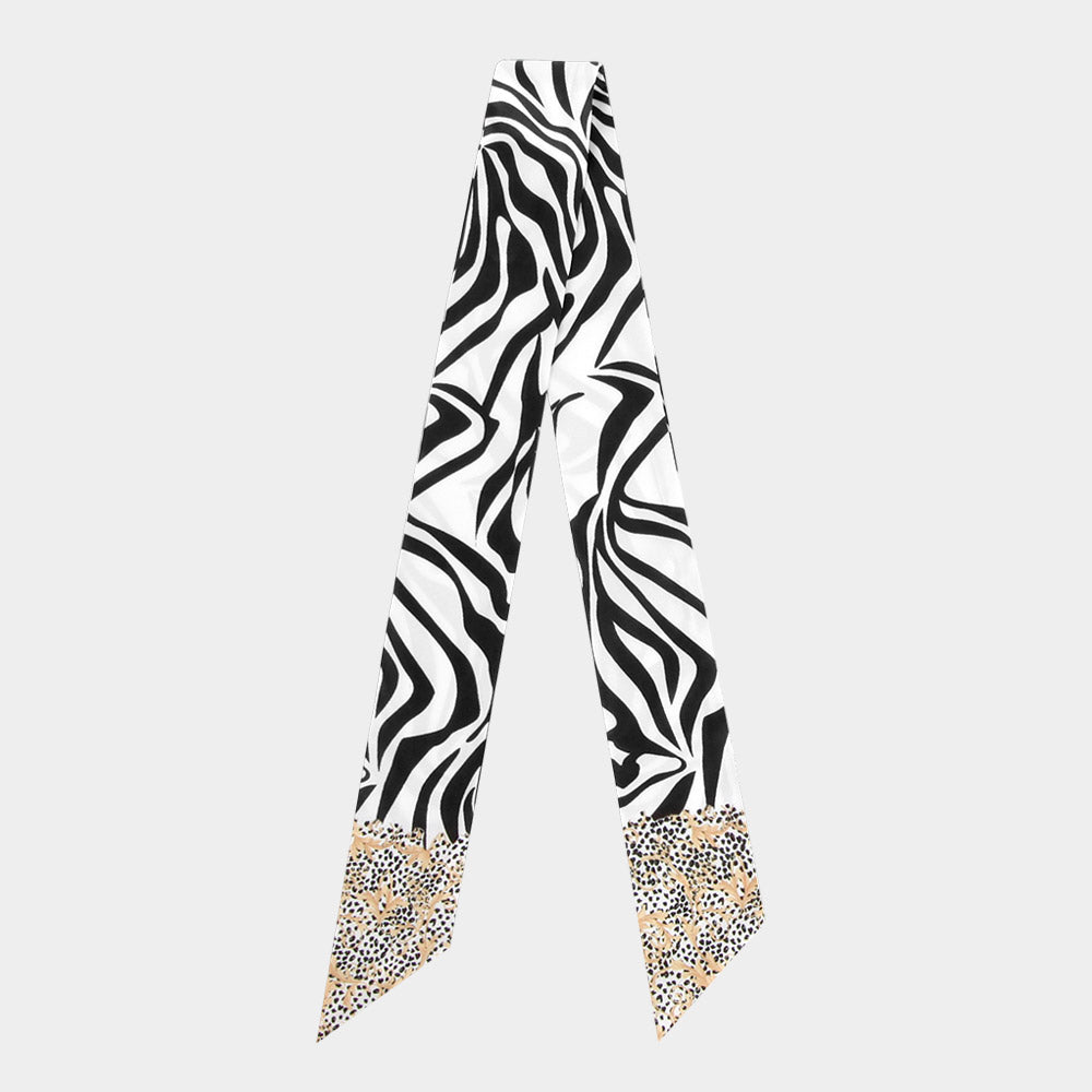 Abstract Graphic Pattern Print Silk Feel Twilly Skinny Scarf