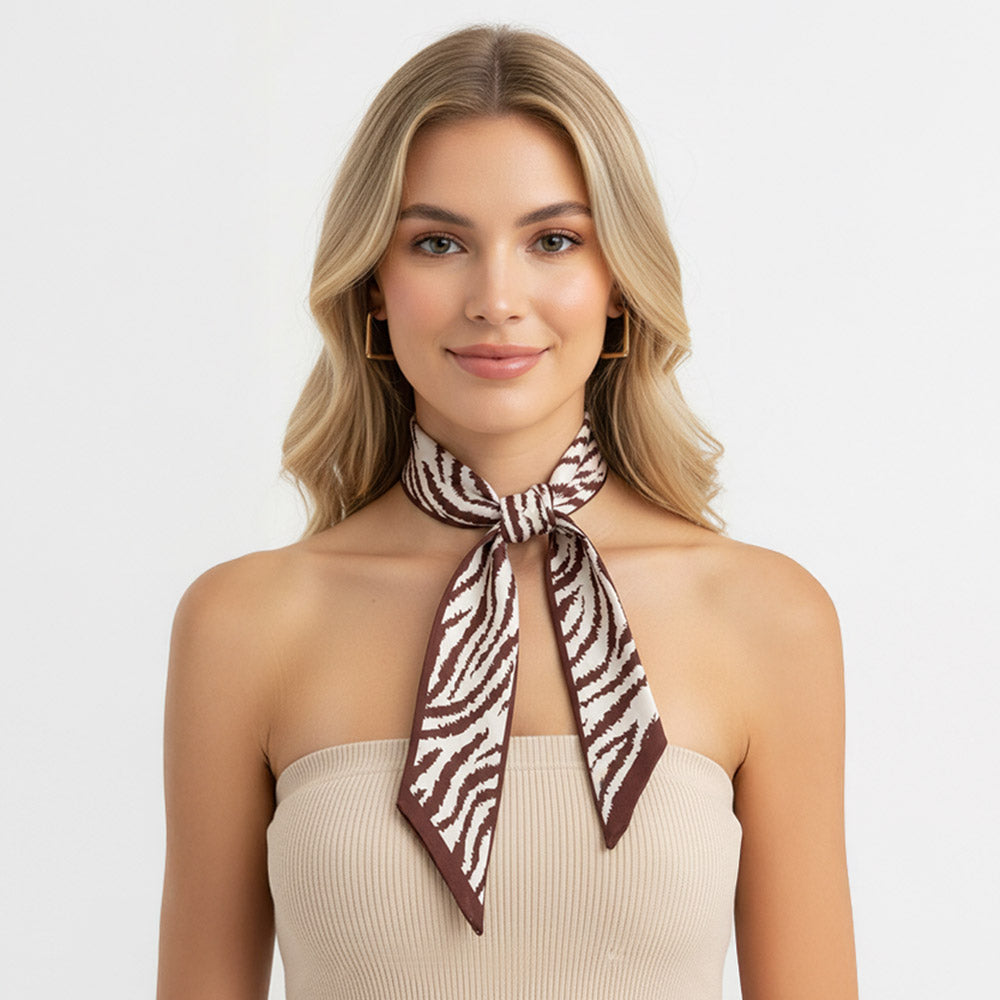 Abstract Zebra Pattern Print Silk Feel Twilly Skinny Scarf