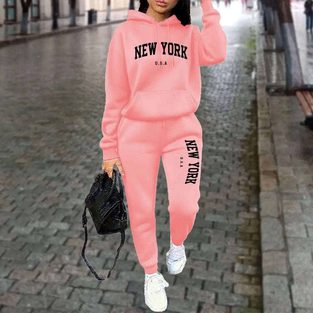 NEW YORK Women's Tracksuit Autumn Winter Hoodies Trousers 2PCS Suit Sports Jogging Street High quality Clothes Women Pants Sets