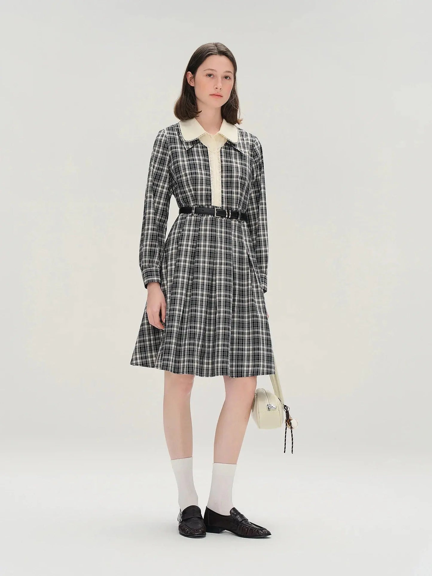 Vintage Plaid Lace-Collar Dress