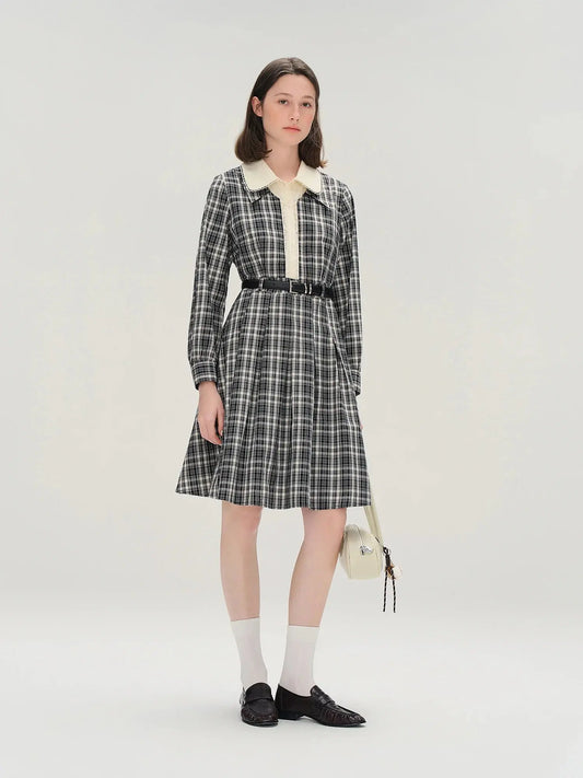Vintage Plaid Lace-Collar Dress