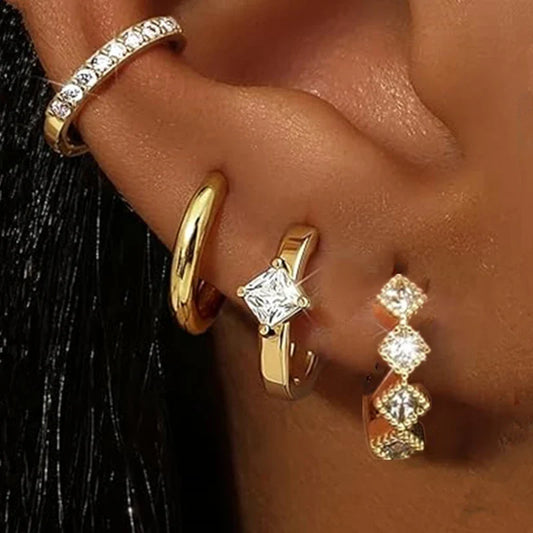Huggie Hoop Earrings Set for Women | Crystal Zircon Tragus Cartilage Piercing Jewelry