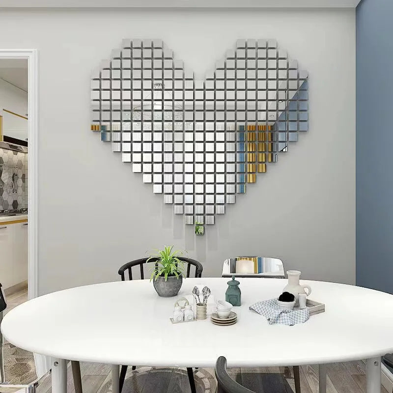 100pcs 2/3/4cm 3D Square Mirror Wall Stickers Self-adhesive Acrylic Mosaic Mirror Surface Tile DIY Wall Decals Room Home Decor