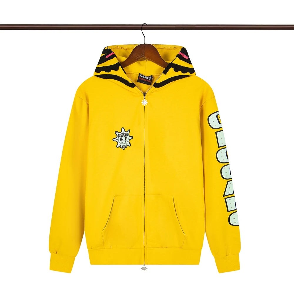 Glo Gang Eroded Glo Thermal embroidery printing Hoodie Men Women High Quality Oversized black full zip Hooded