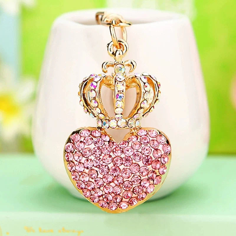 Rhinestone Crystal Hollow Crown Heart Pendant Keychains For Women Key Chains Rings Luxury Car Keyring Holder
