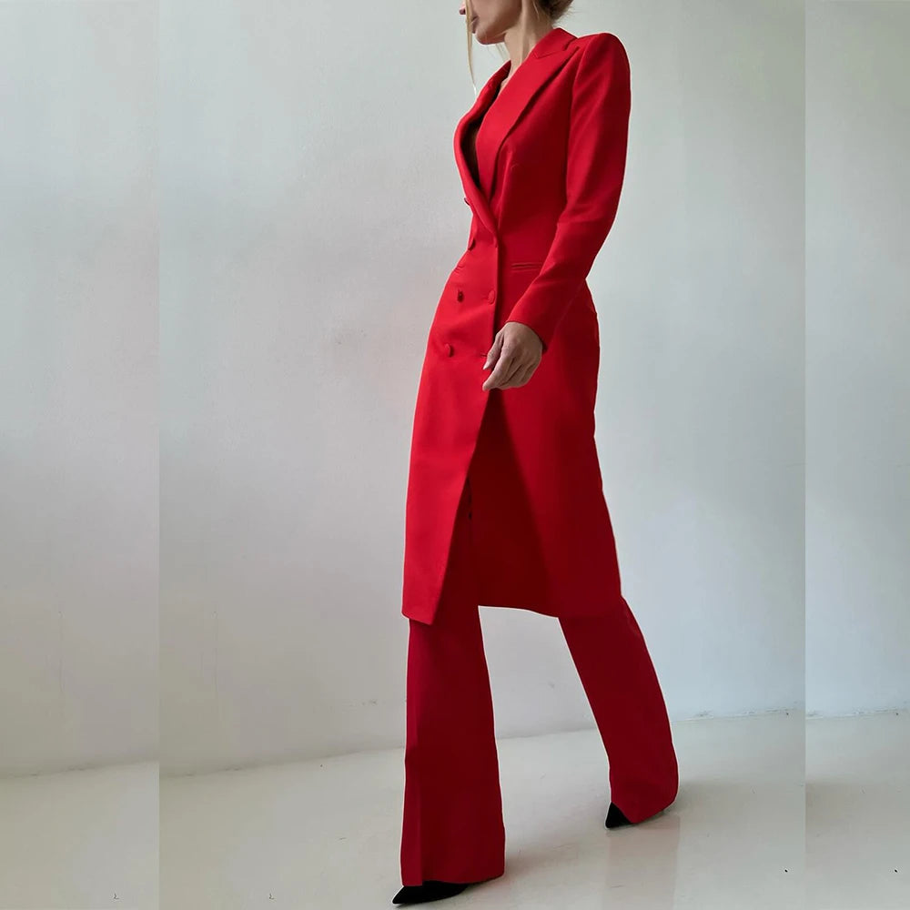 Customized Elegant Slim Fit Women's Suits 2 Piece Blazer Double Breasted Peak Lapel Long Jacket Pants Sets Fashion Clothing 2025