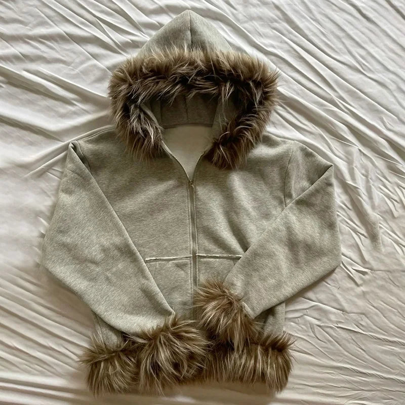 Men’s Casual Zip Up Hoodie Jacket with Fur Collar