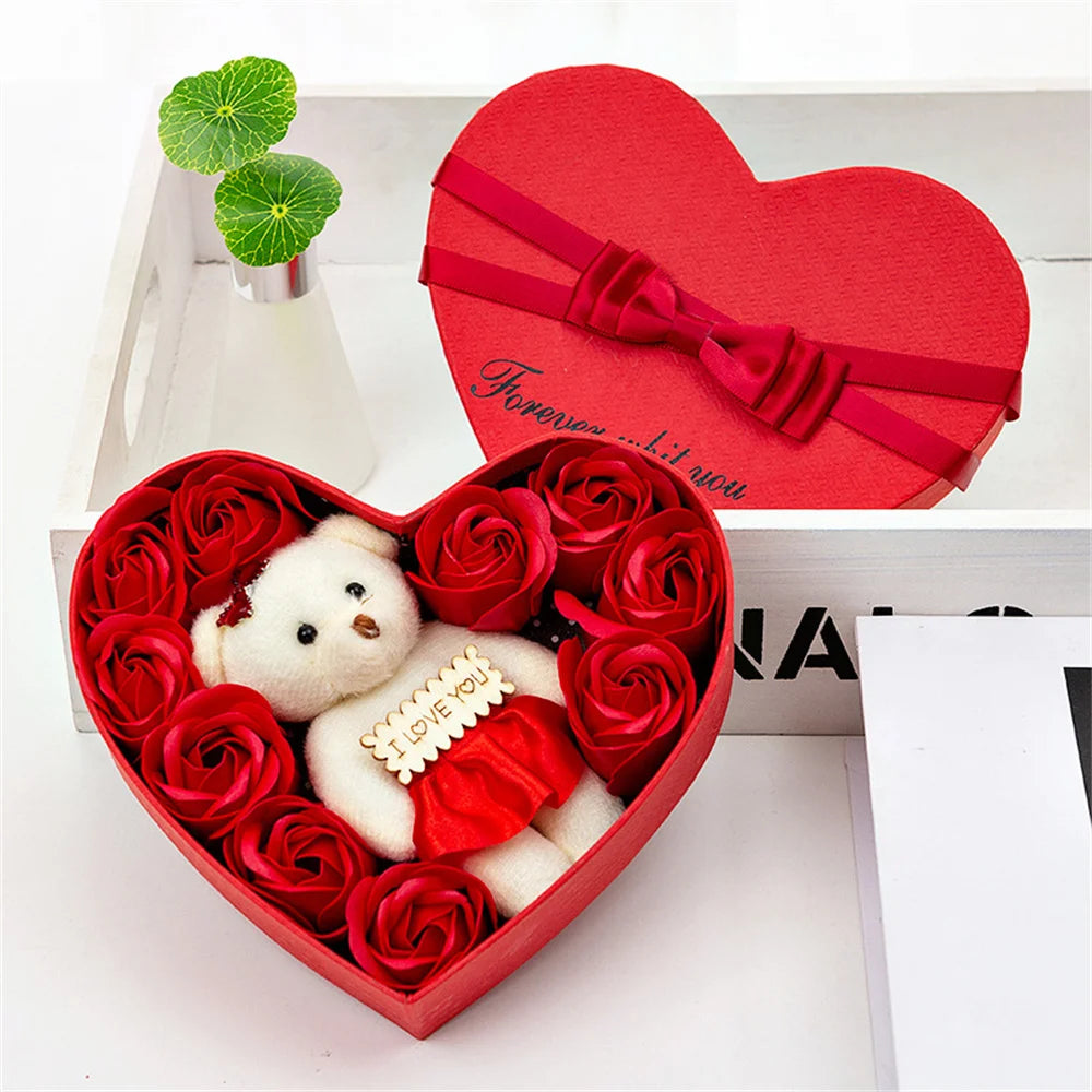 22 Flowers Soap Flower Gift Rose Box Valentines Day Gift Bears Bouquet Wedding Decoration Gift Festival Heart-shaped Box