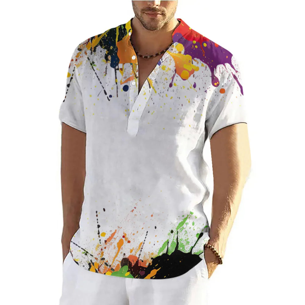 Graffiti 3D Print Henley Shirts Men's Fashion