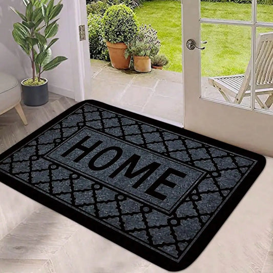 Gray Pattern HOME Doormat, Black Frame Absorbent Anti-Slip Mat, Modern Bohemian Entrance Carpet