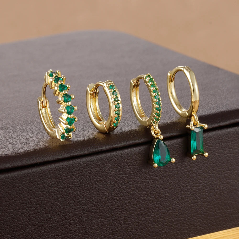 4pcs Stainless Steel Zircon Water Drop Earrings Set