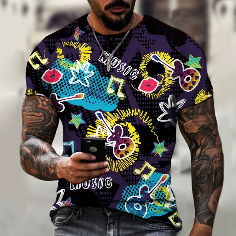 New Fun Graffiti Street T-shirt 3D Printed Men's Hip Hop Summer Cool Tee shirt Casual Youth Popular Personality Short Sleeve Top