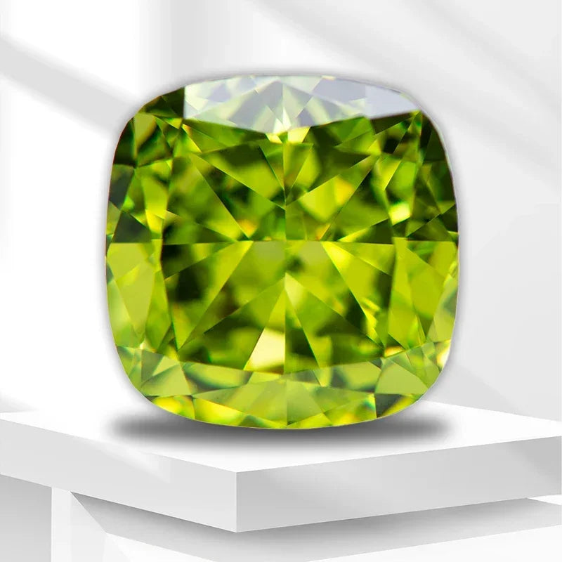 4k Crushed Ice Cut Cubic Zirconia Stone Apple Green Color Cushion Shape Synthetic Gemstone 5A Lab CZ Gemstone Shiny Q