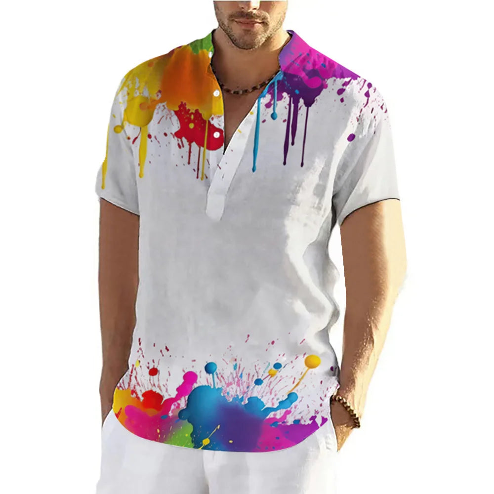 Graffiti 3D Print Henley Shirts Men's Fashion