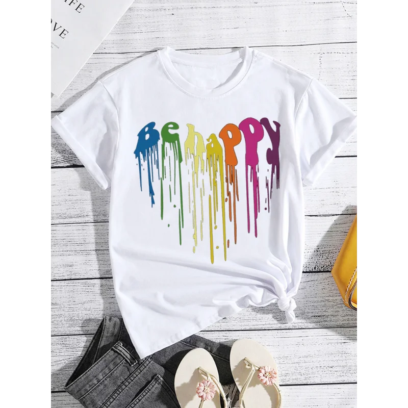 Colorful Dripping Love Print New Fashion Women  Tops Harajuku Women Clothing Graphic T Shirts Summer polyester fabric