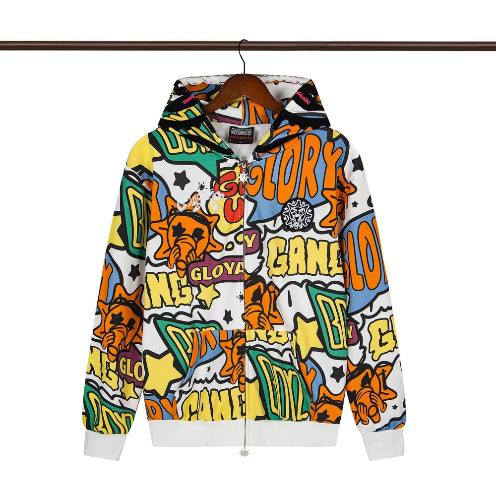 Glo Gang Eroded Glo Thermal embroidery printing Hoodie Men Women High Quality Oversized black full zip Hooded