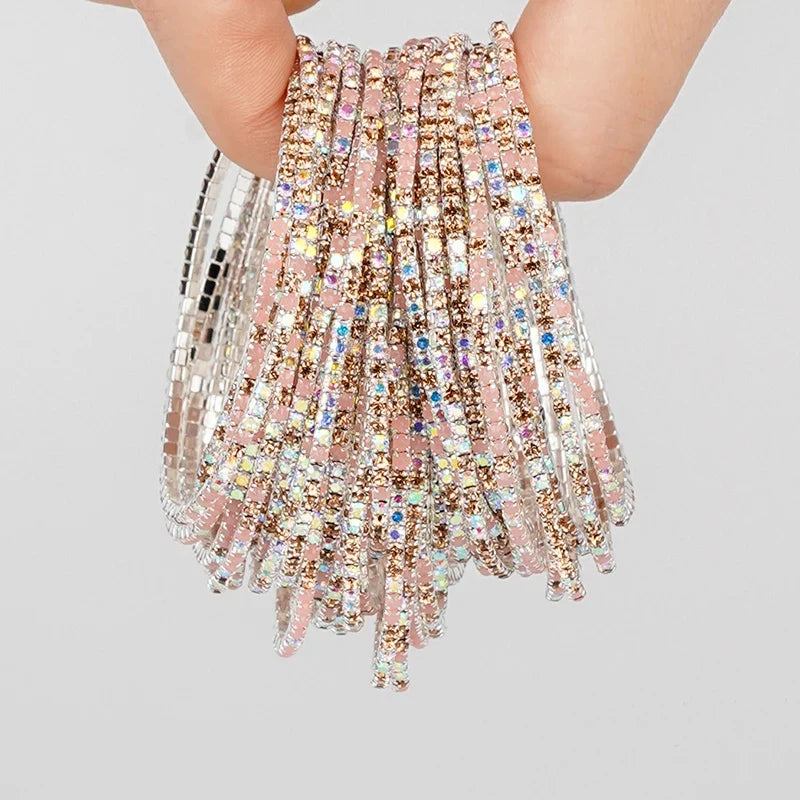 5pcs Fashion Colorful Acrylic Crystal Rhinestone Elastic Bracelet for