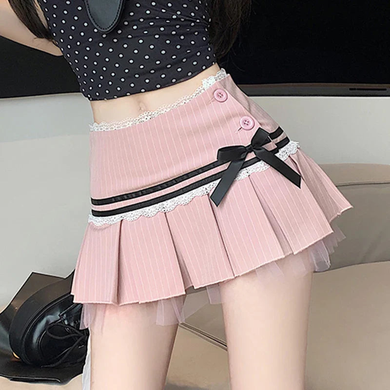 Cute Pink Pleated Mini Skirt