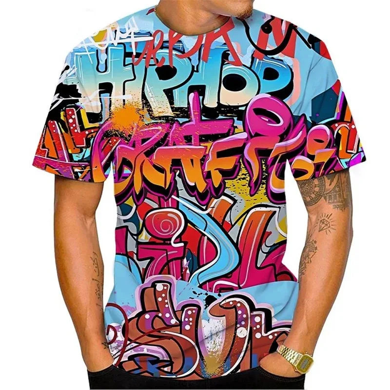 New Fun Graffiti Street T-shirt 3D Printed Men's Hip Hop Summer Cool Tee shirt Casual Youth Popular Personality Short Sleeve Top