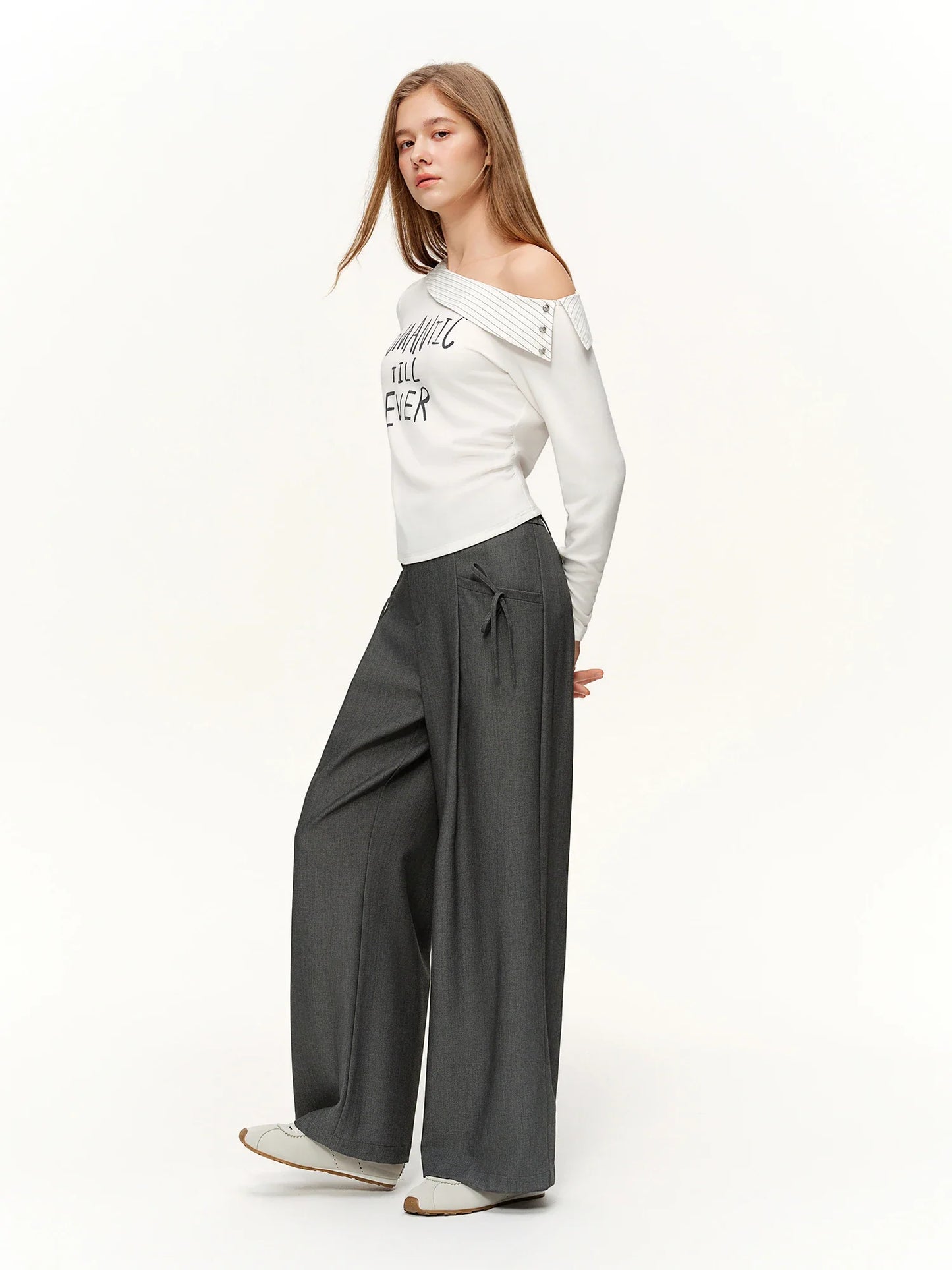 Spring Women's Pants High Waist Stripe Straight Leg Trousers