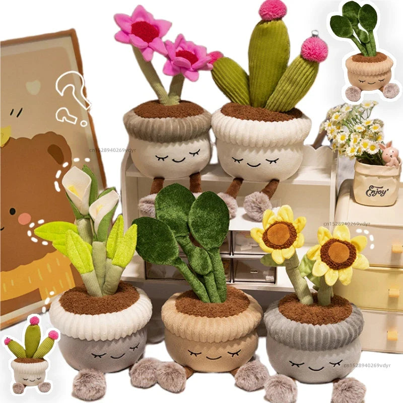 Tulip & Succulent Plant Plush Toy – Cute Stuffed Doll Bookshelf Décor, Soft Kawaii Pillow Pendant & Birthday Gift for Girls