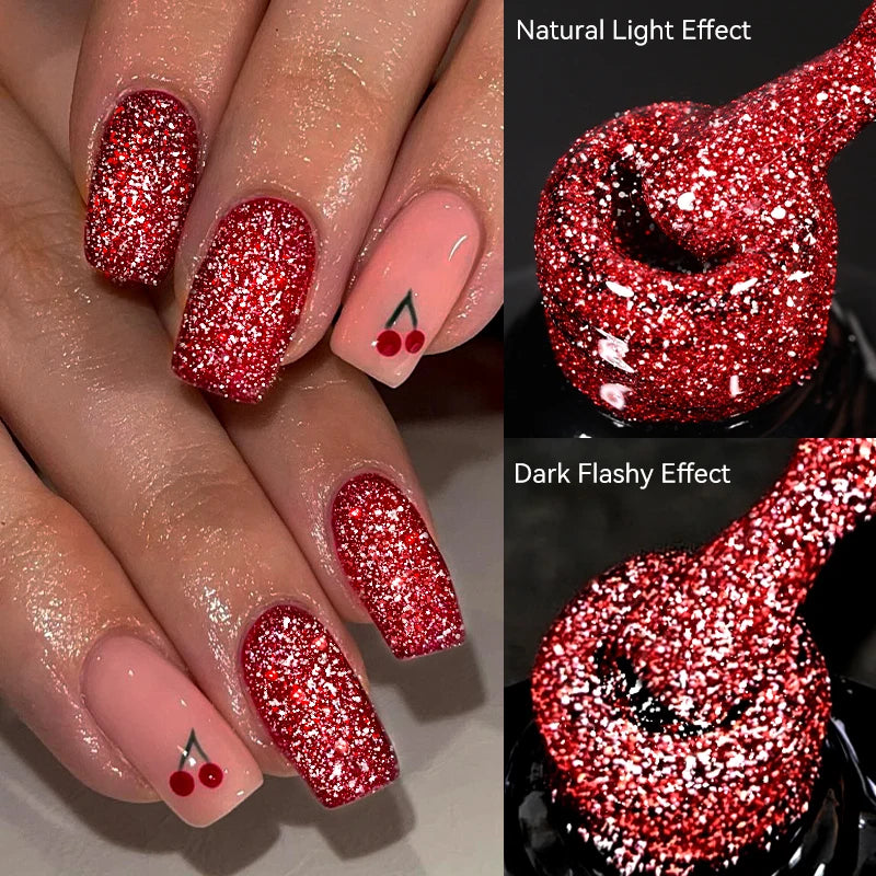 LILYCUTE 7ml Neon Reflective Nail Gel Polish Dark Flash Glitter Effect Fluorescent Gel Soak Off UV Gel Summer Nail Art Varnish