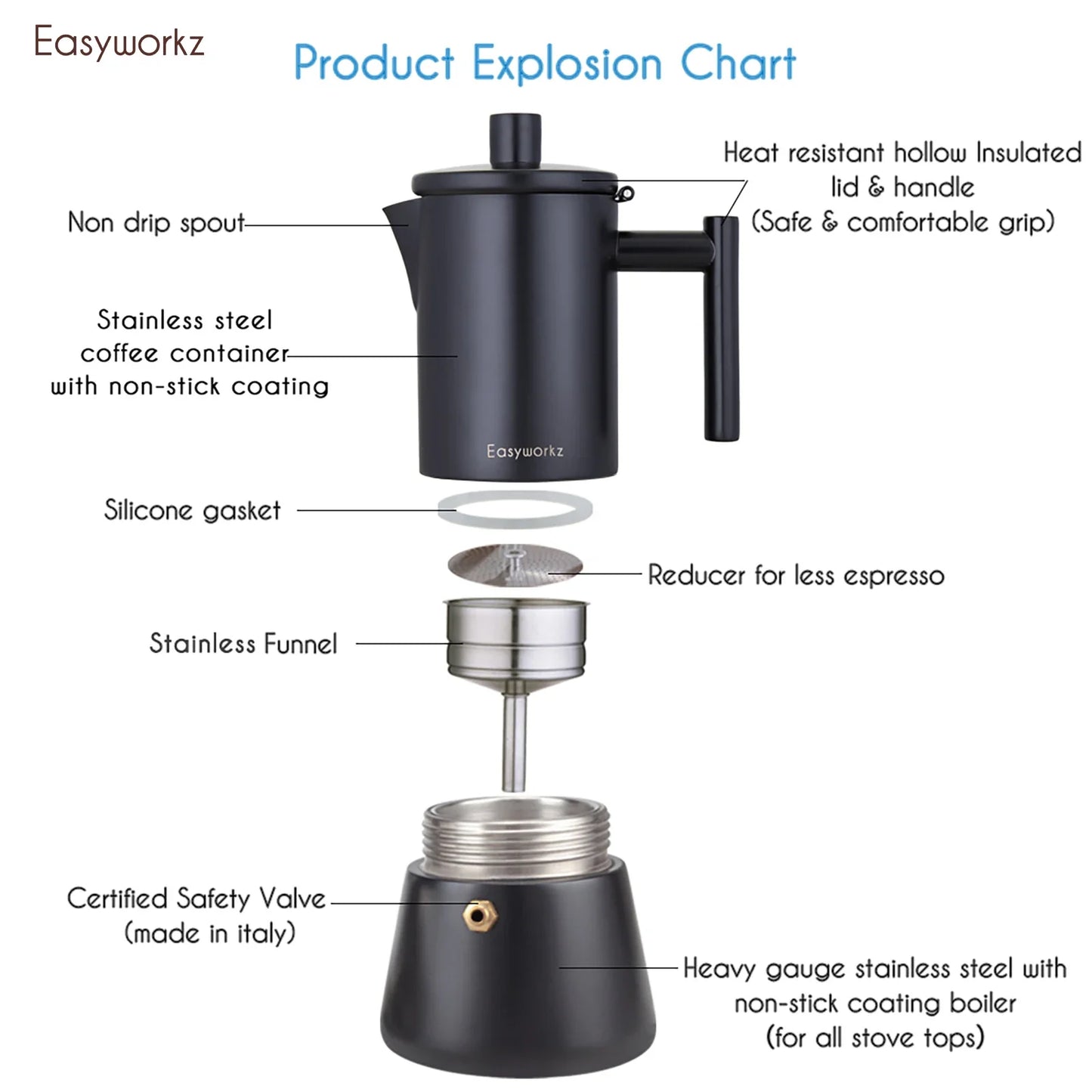 StepUp Diego Stovetop Espresso Maker Stainless Steel Italian Coffee Machine-1