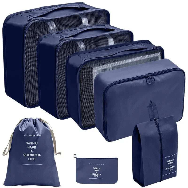 7/8/9/10-Pcs Travel Organizer Packing Cubes Set – Portable Luggage Storage Bags for Clothes, Shoes & Accessories
