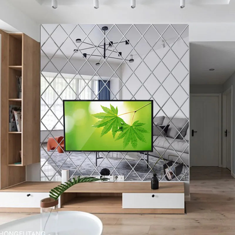 3D Diamond Splicing Acrylic Mirror Wall Sticker Removable Decorative Mosaic Glass Background for Home Decoration