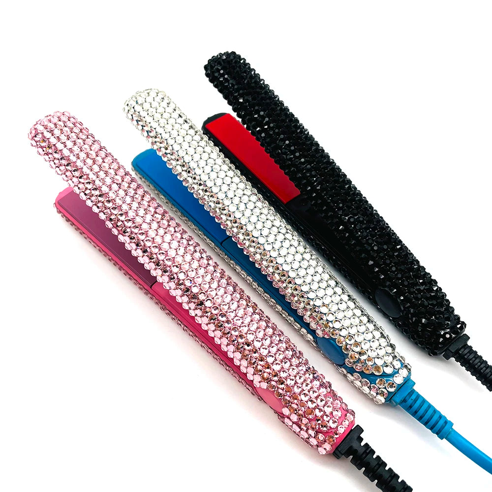 Hair Straightener Mini Flat Iron Curler With Diamonds 2 in 1 Portable Mini Bangs Tourmaline Plate Flat Iron For Short Hair