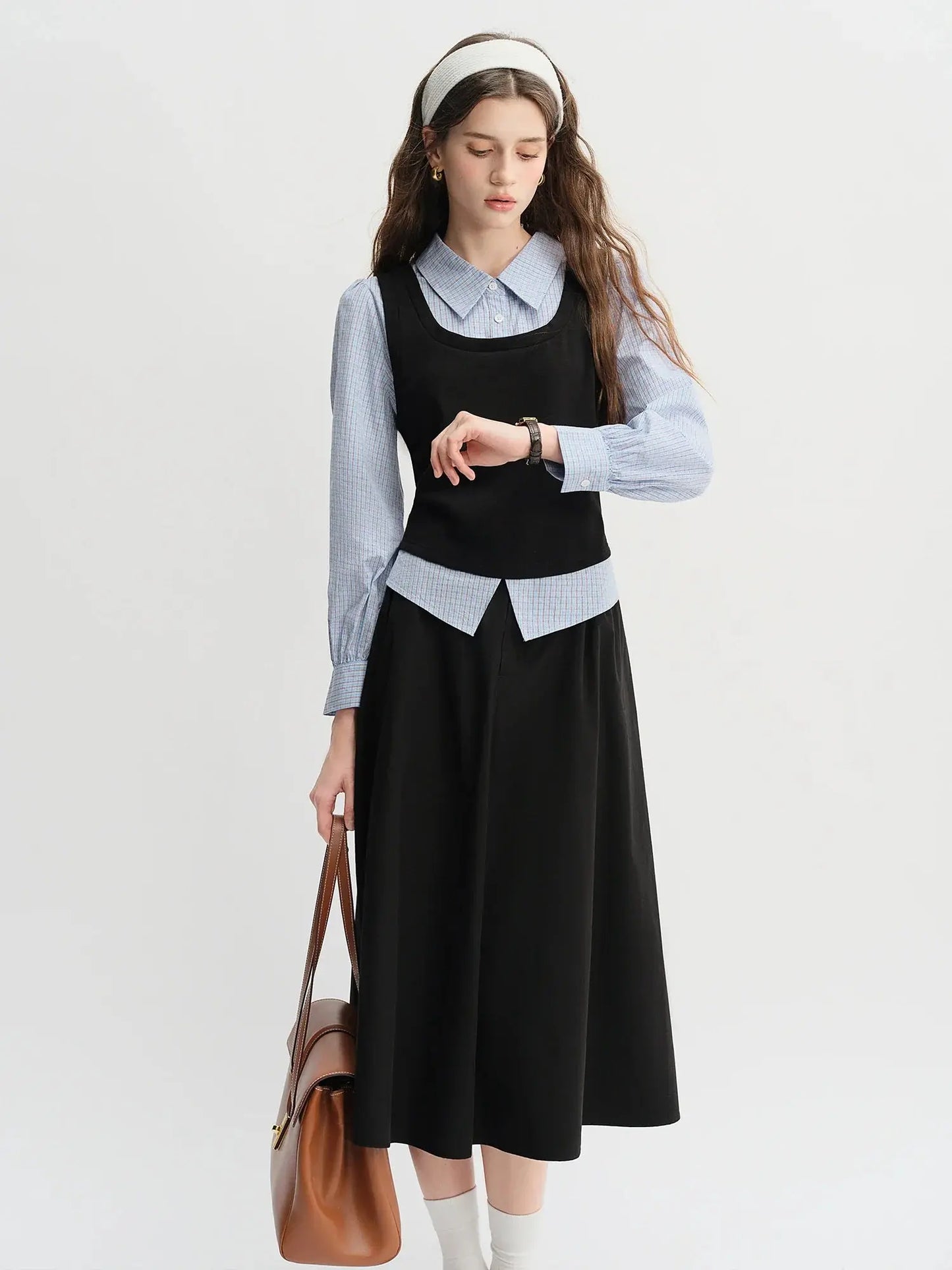 Plus Size Knit Patchwork Top & Skirt Set