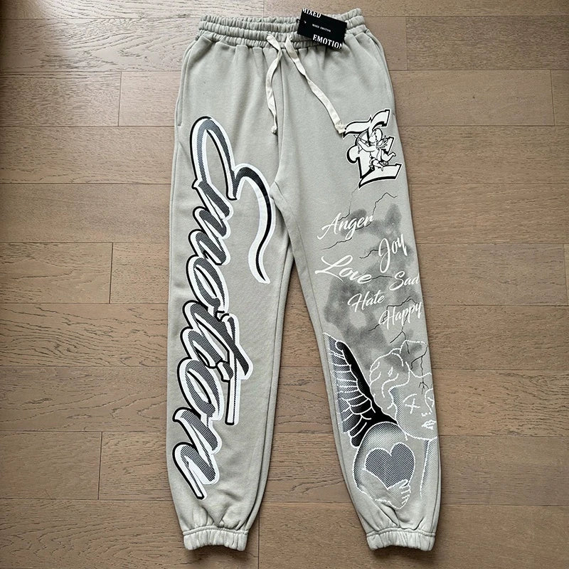 MIXED EMOTION 2-Piece Cotton Hoodie + Sweatpants Graffiti Print Sets