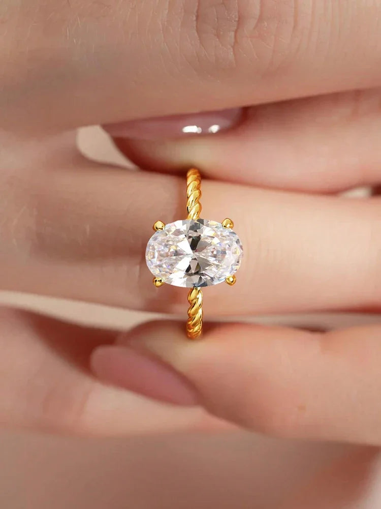 925 Sterling Silver Elliptical Horse Eye Fashionable Zircon Ring For Women Engagement Wedding Luxury High Quality Fine Jewelry