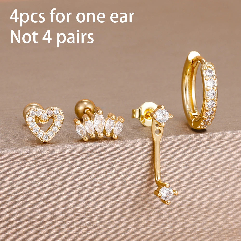 4pcs Stainless Steel Zircon Water Drop Earrings Set