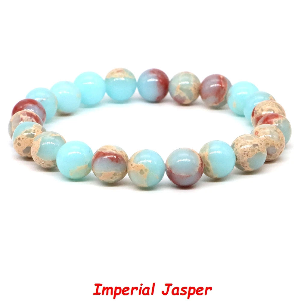 Natural Stone Bracelet Healing Crystal Amethyst Quartz Agate Round Loose Bead Elastic Stretch Bangle For Women Men Jewelry Gifts