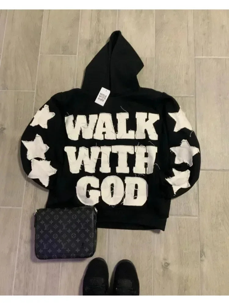 2024 High Street Trend Vintage Alphabet Embroidery Hoodie for Men Y2k Goth Harajuku Fashion Coat Couple Casual Loose Sweatshirt