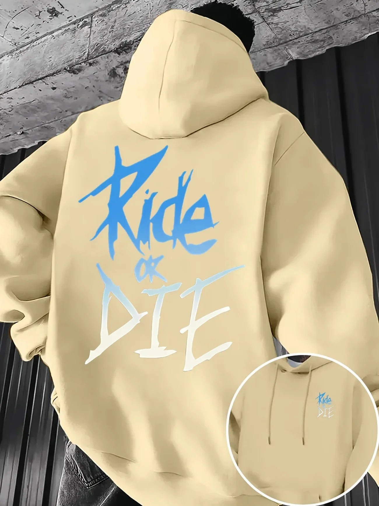Ride or Die Graffiti Print Street Kangaroo Pocket Men Hoodie Casual Fashion Trend Autumn Winter Fleece Sweatshirt Clothing Top