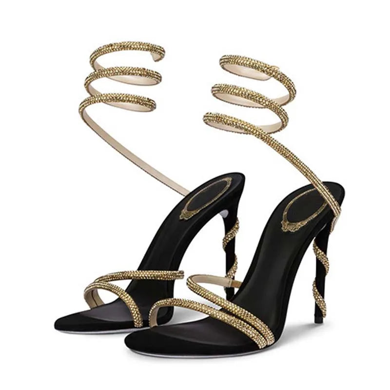 Eilyken Fashion Style Crystal Diamond Ankle Strap Women Sandals Sexy Open Toe Thin High Heels Nightclub Banquet Party Shoes