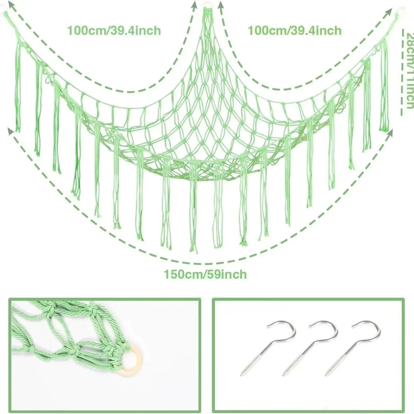 Cotton Toy Hammocks Wall Corner Hanging Storage Net Organizer Woven Kids Stuffed Mesh Hammock Baby Animal Rope Hammock Bag