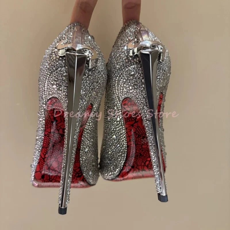 Red Shiny Rhinestone Sword Shaped Stiletto Pumps