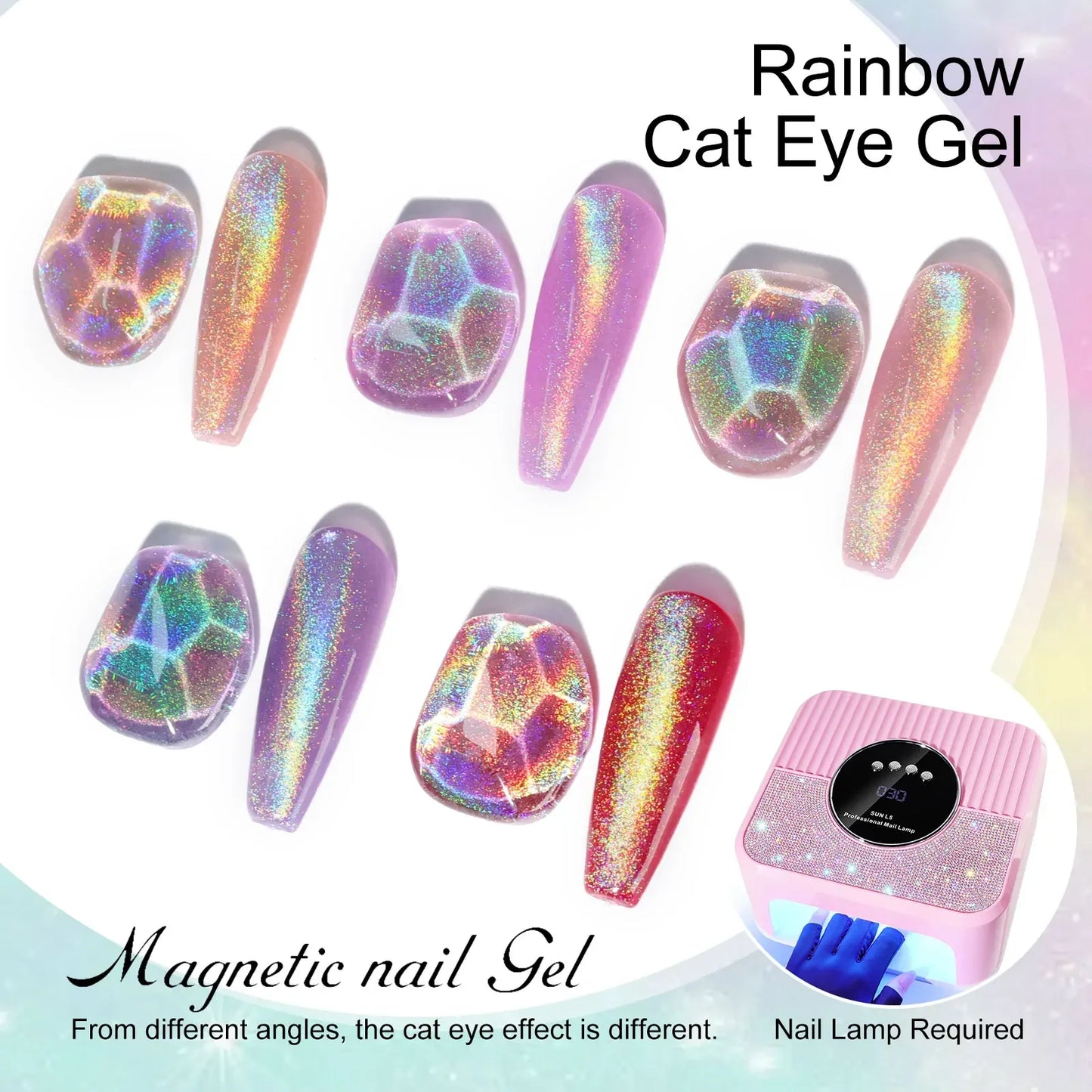 Limegirl 10ML Cat Eye Gel Nail Polish With Magnet Soak off UV Holographic Magnetic Rainbow Gel Polish for Nail Art DIY Manicure