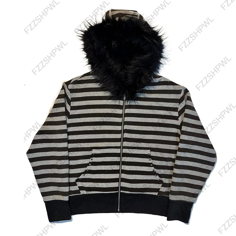 Men’s Casual Zip Up Hoodie Jacket with Fur Collar