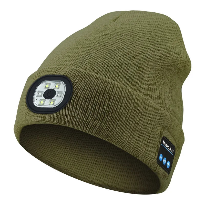 Bluetooth Beanie - Night Run Marathon Night Fishing Bluetooth LED Light Warm Cap USB Rechargeable Music Knitted Cap 3 Gear Light Adjustment Cap