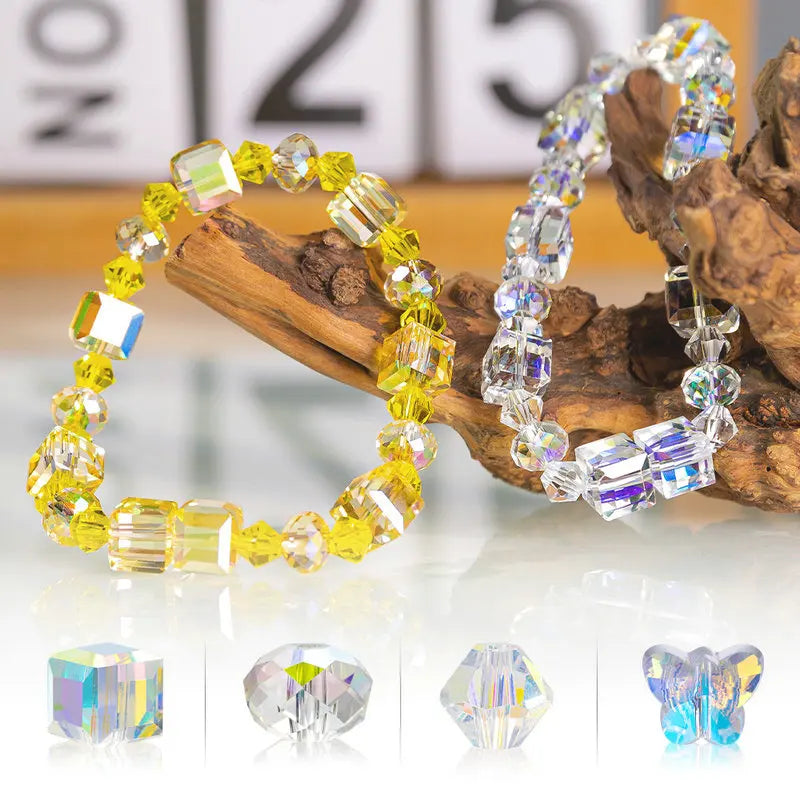 Bracelet Making Kit AB Color Glass Cube Beads Sparkle Butterfly Crystals Beads Kit for Jewelry Making Necklaces DIY Crafts