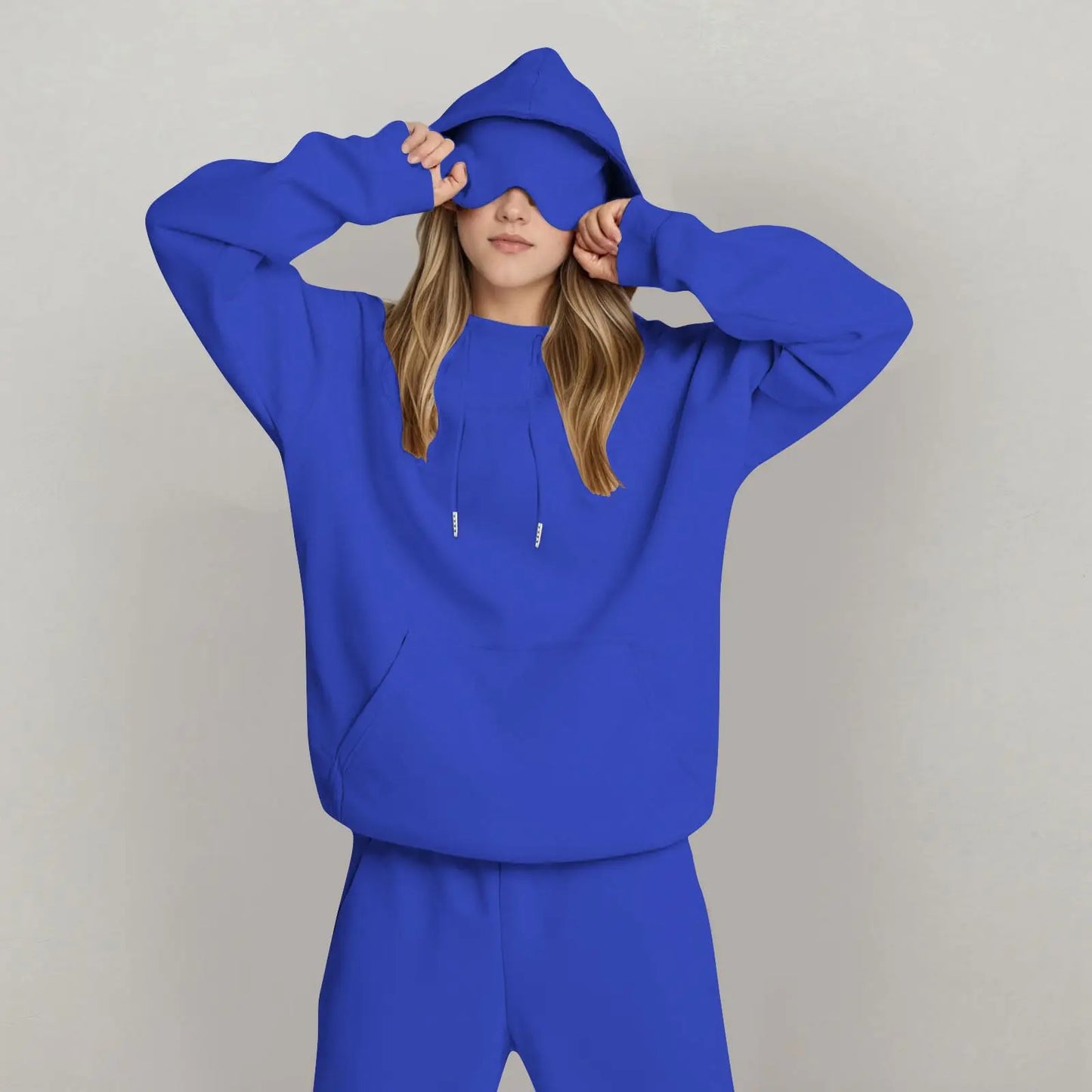 Unisex Hooded Sweatshirt With Built-In Eye Mask Casual Long Sleeved Solid Color Sports Pullover Loose Fit Sweatshirt 2025
